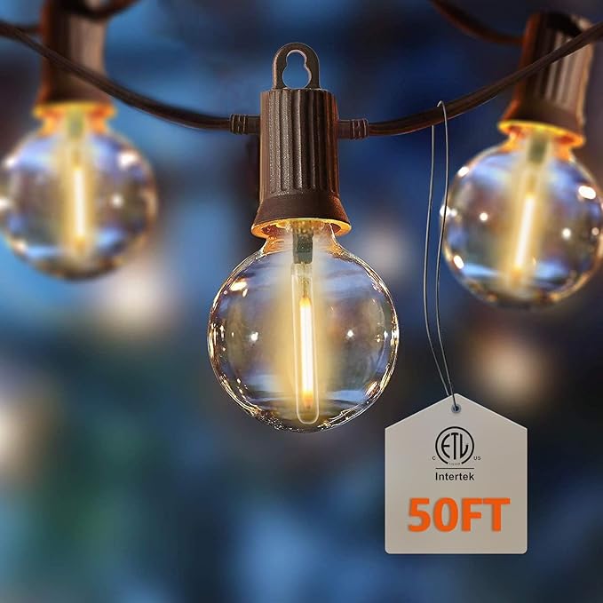 ZOTOYI Outdoor String Lights 50FT, LED Patio Lights with 27 Plastic G40 Bulbs(2 Spare), Waterproof IP65 Edison | Lumora