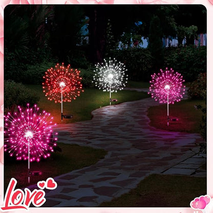6 Pcs Valentine's Day Solar Firework Lights Solar Lights Outdoor Garden 120 LED 8 Modes Waterproof LED Sparkler Outdoor for Valentines Patio Yard Pathway Walkway (Red,White,Pink)