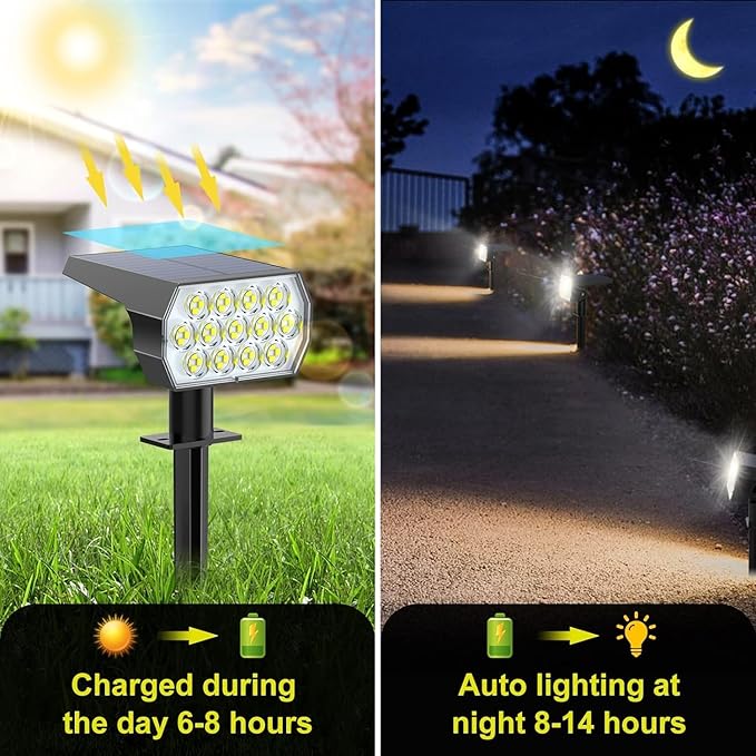 Solar Spot Lights Outdoor Waterproof IP65, [6 Pack/52 LED] 2-in-1 Solar Landscaping Spotlights, 3 Lighting Modes | Lumora