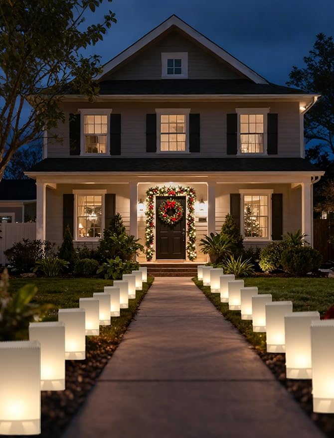 10 Pack Christmas Luminaria Pathway Lights - Enchanting Glowing Paper Bag Walkway Lights with 20 Stakes | Lumora