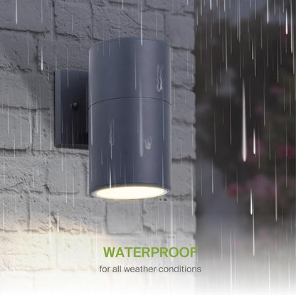 ASD 1 Light Outdoor Wall Light Fixture | 60W E26 Bulb Socket 120V ETL Cylinder Up Down Lights | LED/CFL/Incandescent Bulb Exterior Wall Sconce | Front Door, Porch Patio Lighting | Black