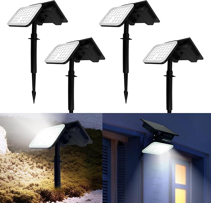 Solar Spot Lights Outdoor Waterproof, Motion Sensor Dusk to Dawn Solar Powered Spotlights, Uplights with 90° Adjustable Solar Panel & Light Head for Wall Yard Trees Pathway Landscape Lighting