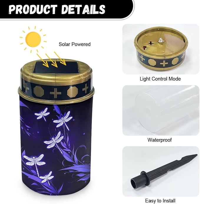 Dragonflies Solar Light Outdoor for Cemetery, Waterproof Garden Lights Solar Powered, Solar Lights for Garden, Balcony, Yard, Gifts for Memorial