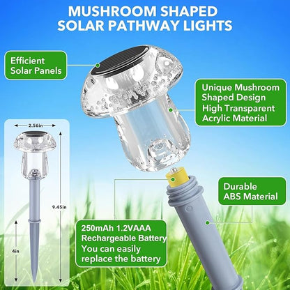 QUQUQ Solar Pathway Lights Solar Lights Outdoor Pathway Powered LED Mushroom Garden for Yard Yard Patio Decor(Warm White)