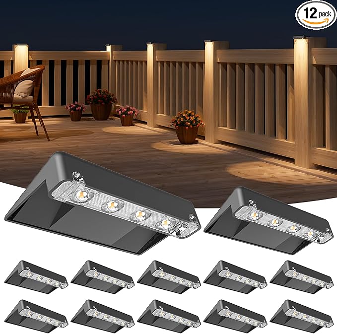 NIORSUN Solar Deck Lights Outdoor 12 Pack, IP65 Waterproof Large Size LED Stair Lights with Lenses, Auto ON Off Warm White Step Lights for Outside, Deck, Patio, Fence, Yard, Pathway and Railing Decor
