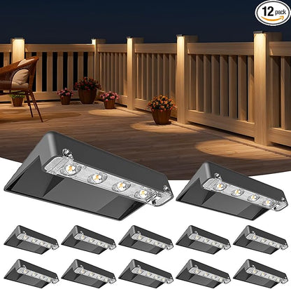 NIORSUN Solar Deck Lights Outdoor 12 Pack, IP65 Waterproof Large Size LED Stair Lights with Lenses, Auto ON Off Warm White Step Lights for Outside, Deck, Patio, Fence, Yard, Pathway and Railing Decor