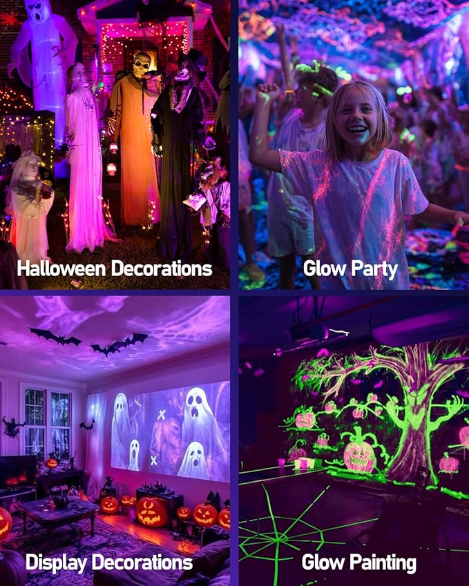 HIBOITEC Halloween Black Light Spotlight Outdoor 12W IP65 Waterproof LED Spot Lights Landscape Lighting with US Plug for Glow Party Body Paint Yard Garden Decorations 2Packs