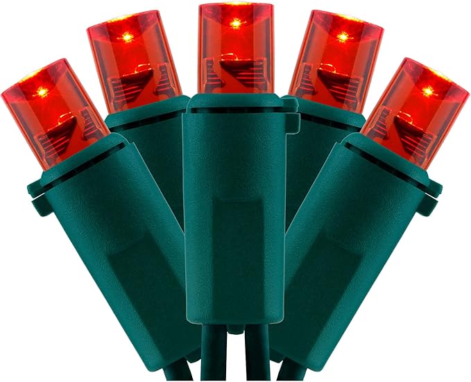 YULETIME 200 Red Wide Angle LED Christmas Lights, 66 Feet Green Wire UL Certified 5mm Holiday String Light Set (Red)