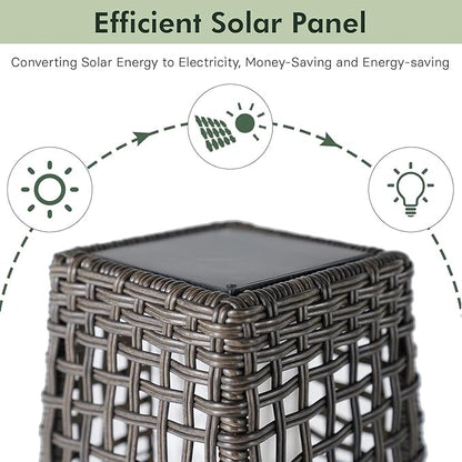 Grand patio Solar Outdoor Floor Lamp Water-Resistant Wicker Deck Lantern Light for Garden or Porch-Large Fuji, Dark Brown