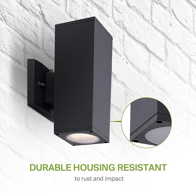ASD 2 Light Square Dusk to Dawn Outdoor Wall Light Fixture | 120W E26 Bulb Socket 120V ETL Cylinder Up Down Lights | Lumora