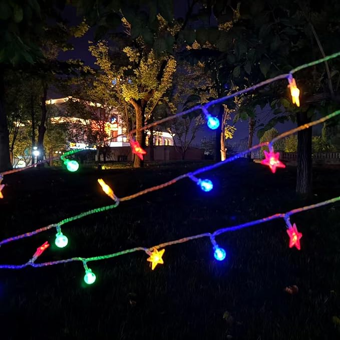 Festival Lights, Battery Powered Fairy Lights 33ft 80LED, Outdoor Waterproof String Lights with Remote, 8 Modes for Indoor, Garden, Patio, Camping, Xmas Decor (Stars+Colored Crystal Ball B)