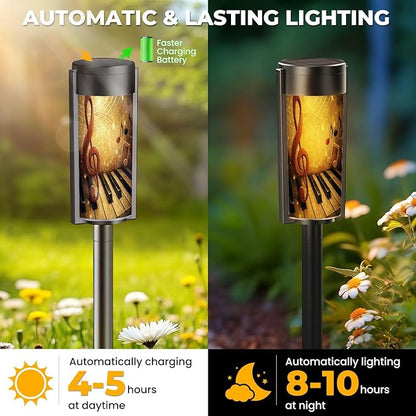 4 Pack Solar Pathway Lights Outdoor Waterproof Music Piano Keys Music Notes Treble Clef Solar Garden Lights LED Landscape Lighting for Yard Walkway Lawn Garden Decor