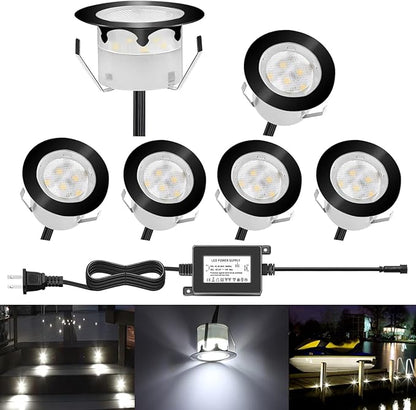Deck Lights Outdoor Waterproof Low Voltage Lighting Kit Stainless Steel 1W Outdoor Yard Garden Decoration Lamps Landscape Pathway Patio Step Stairs Black Border(6pcs,Cool White)