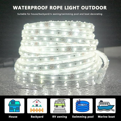 33ft Outdoor LED Strip Lights Waterproof, 600 LEDs 12V Rope Lights, White Flat and Flexible Rope Lighting for Outside, Dimmable Light Strip Indoor for Bedroom, Not Tube Light