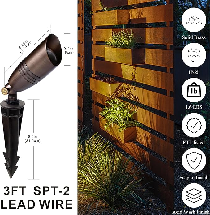 12V Brass Landscape Spotlight, Low Voltage Outdoor Light, IP65 Waterproof, Durable Pathway Uplight for Yard & | Lumora