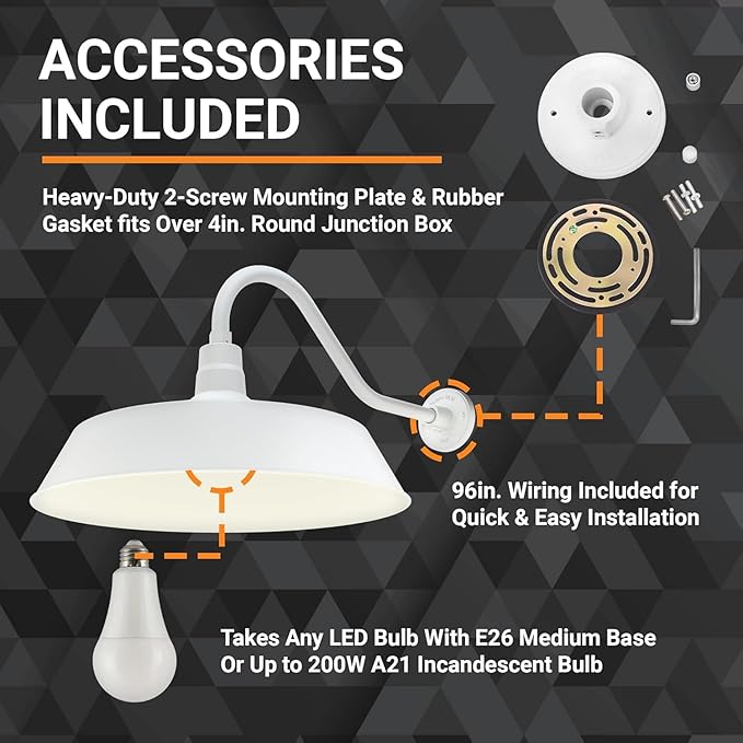 21in. White Oversized Outdoor Gooseneck Barn Light Fixture With 22in. Long Arm - Wall Sconce Farmhouse, Vintage | Lumora