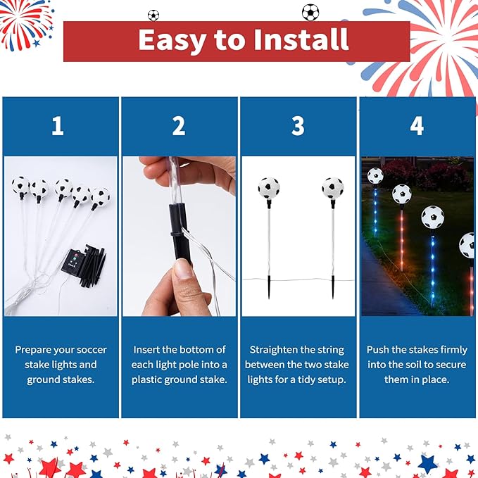 EYQ 2026 World Cup Decorations Outdoor Soccer Solar Pathway Lights, LED Sports Theme Landscape Stake Lights, Waterproof Yard Decorative Lights for Patio Lawn Festival Outdoor Use
