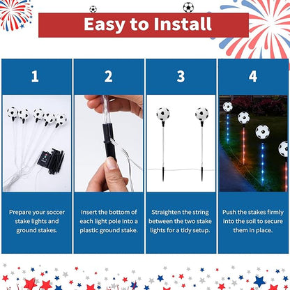 EYQ 2026 World Cup Decorations Outdoor Soccer Solar Pathway Lights, LED Sports Theme Landscape Stake Lights, Waterproof Yard Decorative Lights for Patio Lawn Festival Outdoor Use