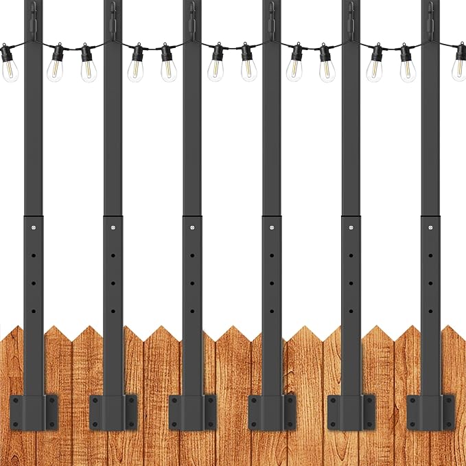 LETIANPAI 2.8Ft String Light Poles 6 Pack,Light Poles for Outside Lights,Outdoor with Fence Brackets Hanging | Lumora