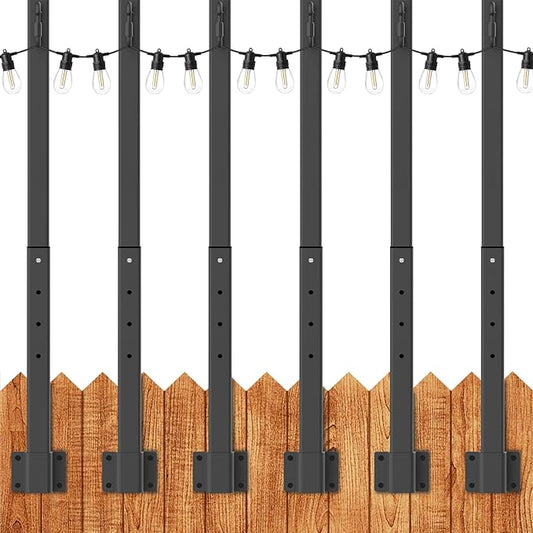 LETIANPAI 2.8Ft String Light Poles 6 Pack,Light Poles for Outside Lights,Outdoor with Fence Brackets Hanging Lights,Metal Stand Deck Patio Backyard