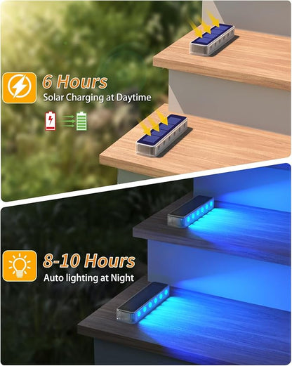 Solar Step Lights for Outside, 2 Pack Solar Stair Lights, Blue Outdoor Deck Light Waterproof, Outdoor Light Solar Powered for Deck, Dock, Pathway, Porch, Path, Ground, Backyard