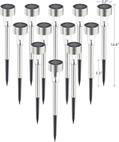 GIGALUMI Solar Pathway Lights, Stainless Steel IP44 Waterproof Auto On/Off Outdoor LED Solar Landscape Lights for Garden, Yard, Patio, Path and Walkway(12 Pack, Warm White)