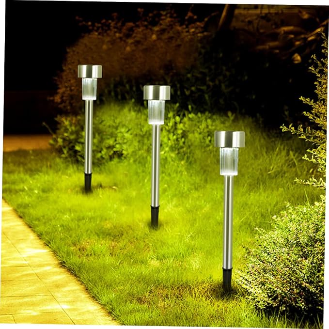 6pcs Solar Path Lights Outdoor Lamps Stainless Steel White LED Garden Landscape Lighting for Driveway and Lawn Decoration