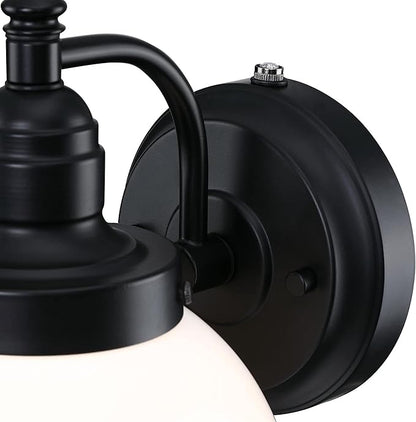 Westinghouse Lighting 6121400 Eddystone Traditional One Light Outdoor Wall Fixture with Dusk to Dawn Sensor, Matte Black Finish, White Opal Glass