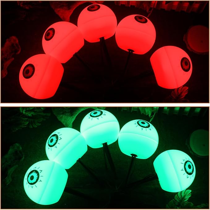 Uonlytech Solar Halloween Eyeball Lights 5-Pack Outdoor Garden Solar Stake Lights for Yard Patio Pathway Decorations Red Green Led
