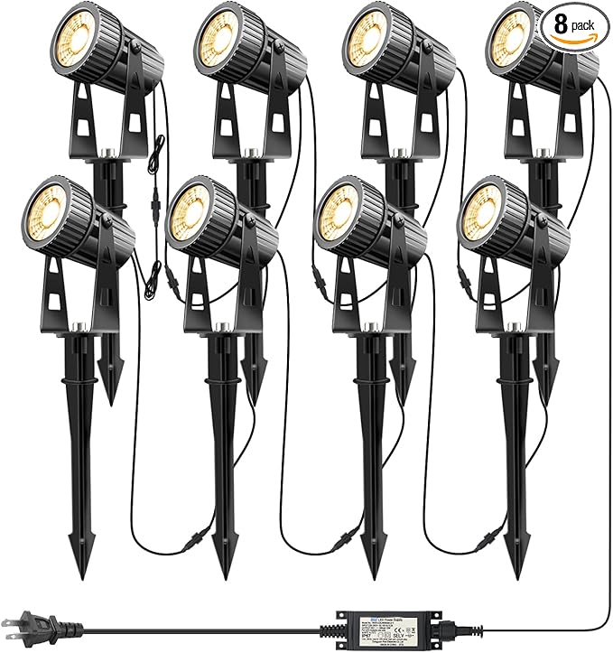 LED Landscape Lights Low Voltage, COB Landscape Lighting 24V 24W Warm White, 2100LM Garden Spotlights Outdoor for Yard, Lawn, Wall, Fence(8 Pack)