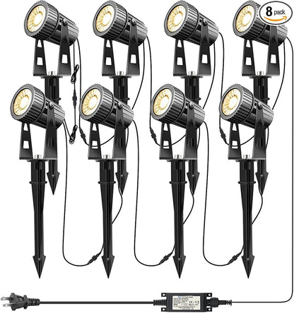 LED Landscape Lights Low Voltage, COB Landscape Lighting 24V 24W Warm White, 2100LM Garden Spotlights Outdoor for Yard, Lawn, Wall, Fence(8 Pack)
