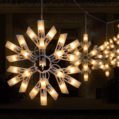 Minetom Snowflake Christmas String Lights with 9 Drops - 13ft 150 Mini Bulb Icicle Lights with Clips, Plug-in Connectable Hanging Lights for Front Porch House Tree Decor Holiday Décor