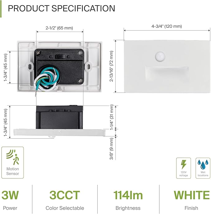 ASD LED Recessed Step Light Fixture, Outdoor & Indoor Stair Tread Lighting | 3CCT, Motion Sensor, Waterproof, ETL | Lumora