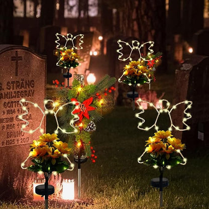 Lmtocs New Version Solar Angel Lights with Sunflower, 2 Modes Cemetery Angel for Grave Decorations, Waterproof Outdoor Angel Solar Lights for Christmas Yard Patio Pathway Memorial Grave Decorations