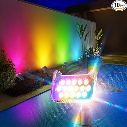 WdtPro 10 Pack Solar Color Changing Spot Lights, 10 Lighting Modes Solar Lights Outdoor Waterproof, Multicolor RGB Outdoor Lights, 9 Colors Auto Cycling Landscape Spolights for Yard Garden Decoration