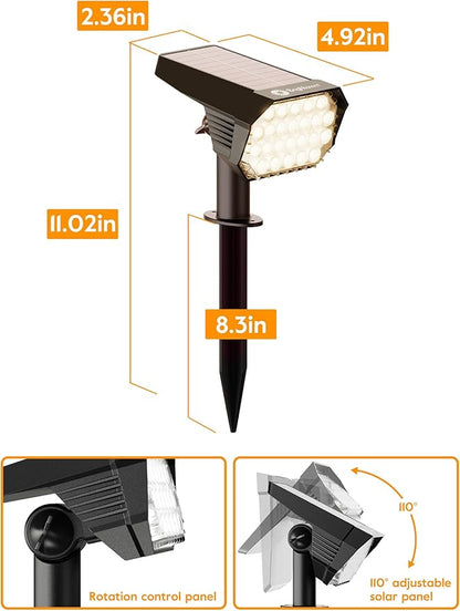 Brightown Solar Lights Outdoor Waterproof IP67, [Cool & Warm Light 2-in-1] Solar Spot Lights Outdoor, 2 Colors 3 Brightness Levels LED Outdoor Solar Lights for Yard Pathway Garden House, 8 Pack