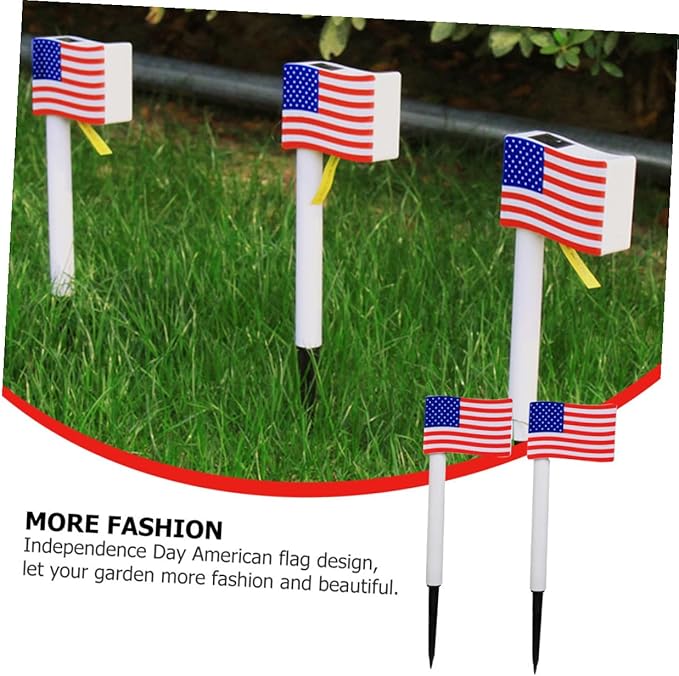 NOLITOY 2pcs Solar Garden Path Lights American Flag LED Lawn Lamps Outdoor Landscape Ground Insert Lights for Independence Day Patio Yard Decoration Random Color