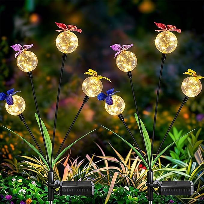 Solar Garden Lights, Swaying Butterfly Light, Swaying in The Wind, Solar Outdoor Lights, Yard Patio Pathway Decoration, Flexibility Iron Wire & Realistic Butterflies (Yellow)