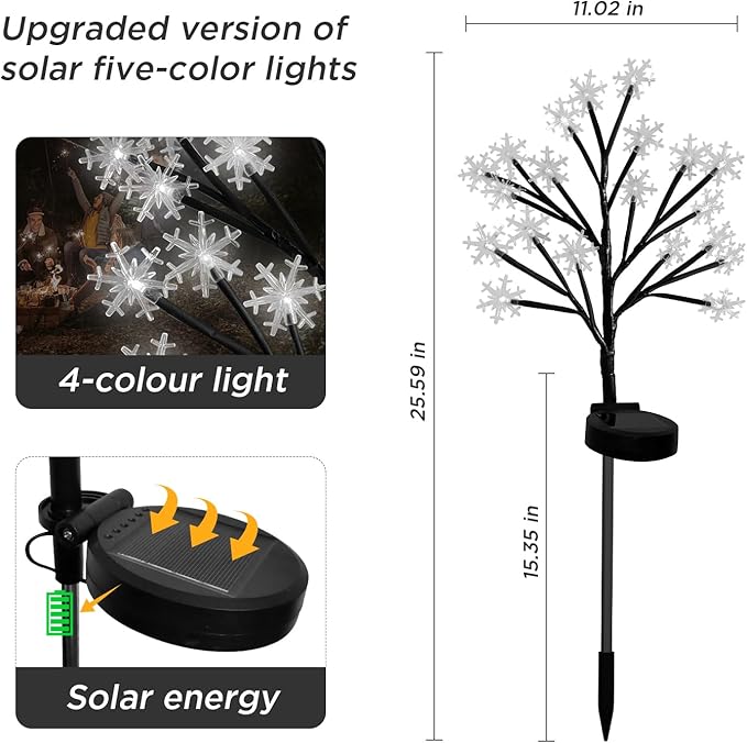 Upgrade Snowflake Solar Christmas Lights Outdoor - 2PACK 40LED Snowflake Pathway Lights for Outdoor Christmas Decorations,Waterproof Solar Garden Lights for Yard Xmas Party Decor(Cool White)