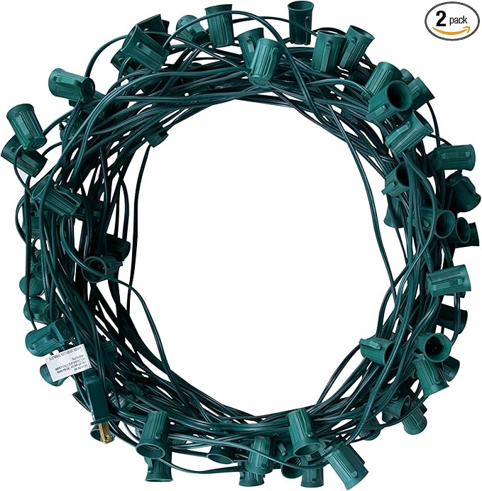 C9 Light Strand, 2 Pack 100 FT Outdoor String Lights Christmas Stringer with 100 Sockets for Christmas Decor Patio | Lumora