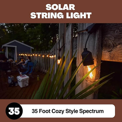 Norb Solar String Lights Outdoor 35FT – NorbSOLAR Weatherproof LED Patio Lights with Warm Candle-Like Glow, Shatterproof Vintage Bulbs, Solar Powered & Energy-Efficient, Outdoor & Event Use