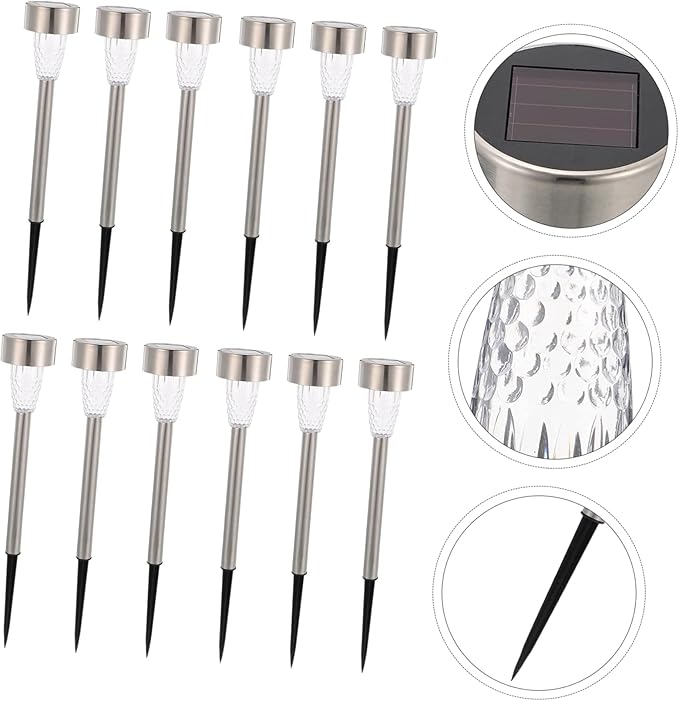 Yardwe 12pcs Solar Pathway Lights Outdoor Stainless Steel Landscape Lighting Kit for Garden Patio White LED Solar Powered Decor with Easy Installation and Weather Resistant Design