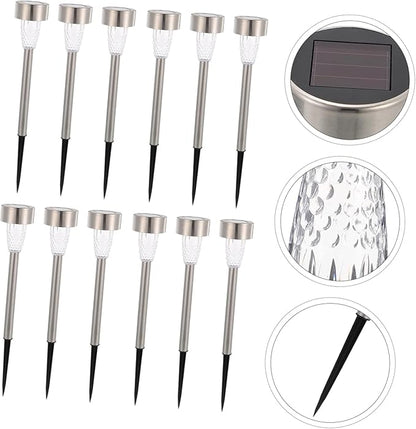 Yardwe 12pcs Solar Pathway Lights Outdoor Stainless Steel Landscape Lighting Kit for Garden Patio White LED Solar Powered Decor with Easy Installation and Weather Resistant Design
