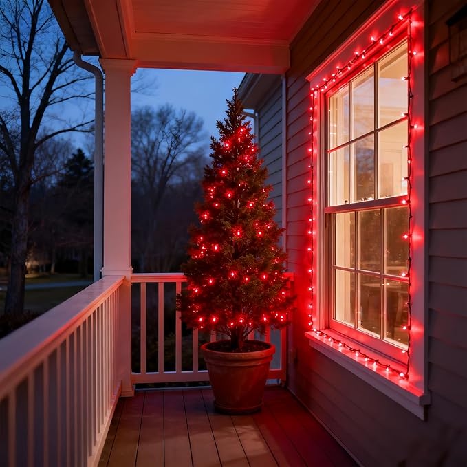 200 LED Red Christmas Lights, UL Certified and Commercial Grade Decorative Lighting String Green Wire 66 Ft, for Indoor and Outdoor Party, Patio, Trees.