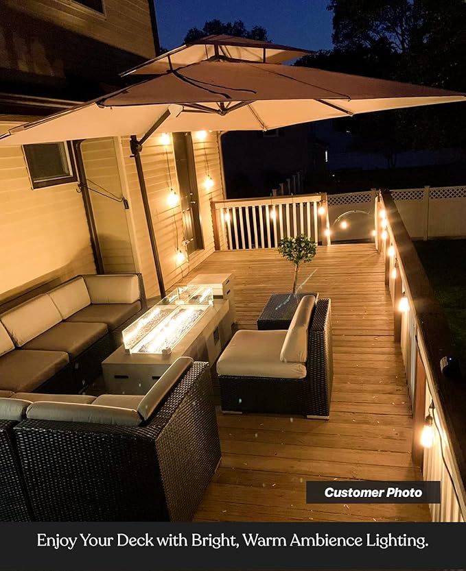 Brightech Ambience Pro Incandescent Outdoor String Lights - 48 Ft Dimmable Patio Light - 40W Commercial Waterproof Porch String Lights for Outside, Backyard - 15 Vintage Filament Bulbs, Warm White