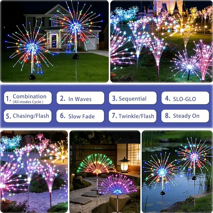 Solar Firework Lights for Outside, 8 Modes RGB Color Changing Fireworks Solar Fairy Light Outdoor for Garden Yard | Lumora