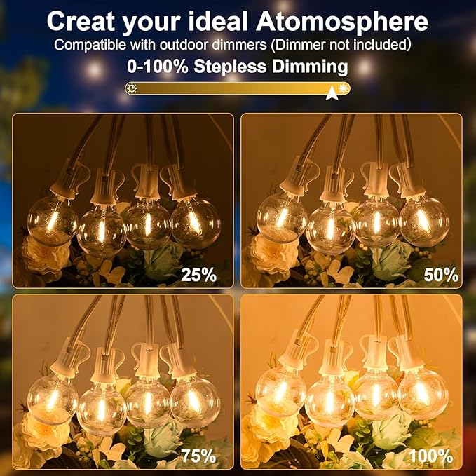 100FT 2-Pack Outdoor Festoon Wedding Lights for Party Waterproof/Connectable/Dimmable LED Shatterproof Globe Patio | Lumora
