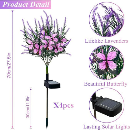 Dremisland 4Pack Solar Flowers Lights Outdoor Waterproof Purple Lavenders Solar Butterfly Lights Solar Artificial Flower Butterfly Garden Decoration for Yard Patio Pathway Lawn Courtyard