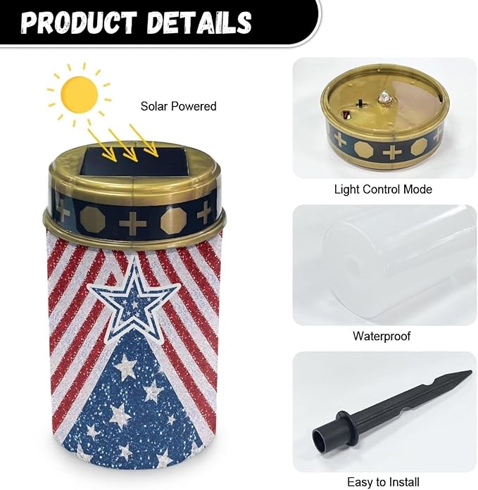 Star American Flag Garden Stake Light, Solar Lights for Cemetery Grave,Solar Pathway Lights Outdoor,Lawn Yard Patio Garden Decor