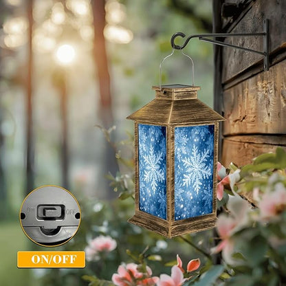 Solar Lantern Outdoor Waterproof Delicate Snowflakes Frosted Winter Garden Decor LED Solar Lights Hanging/Tabletop Lamp Gifts for Women Mom for Outside Yard Patio